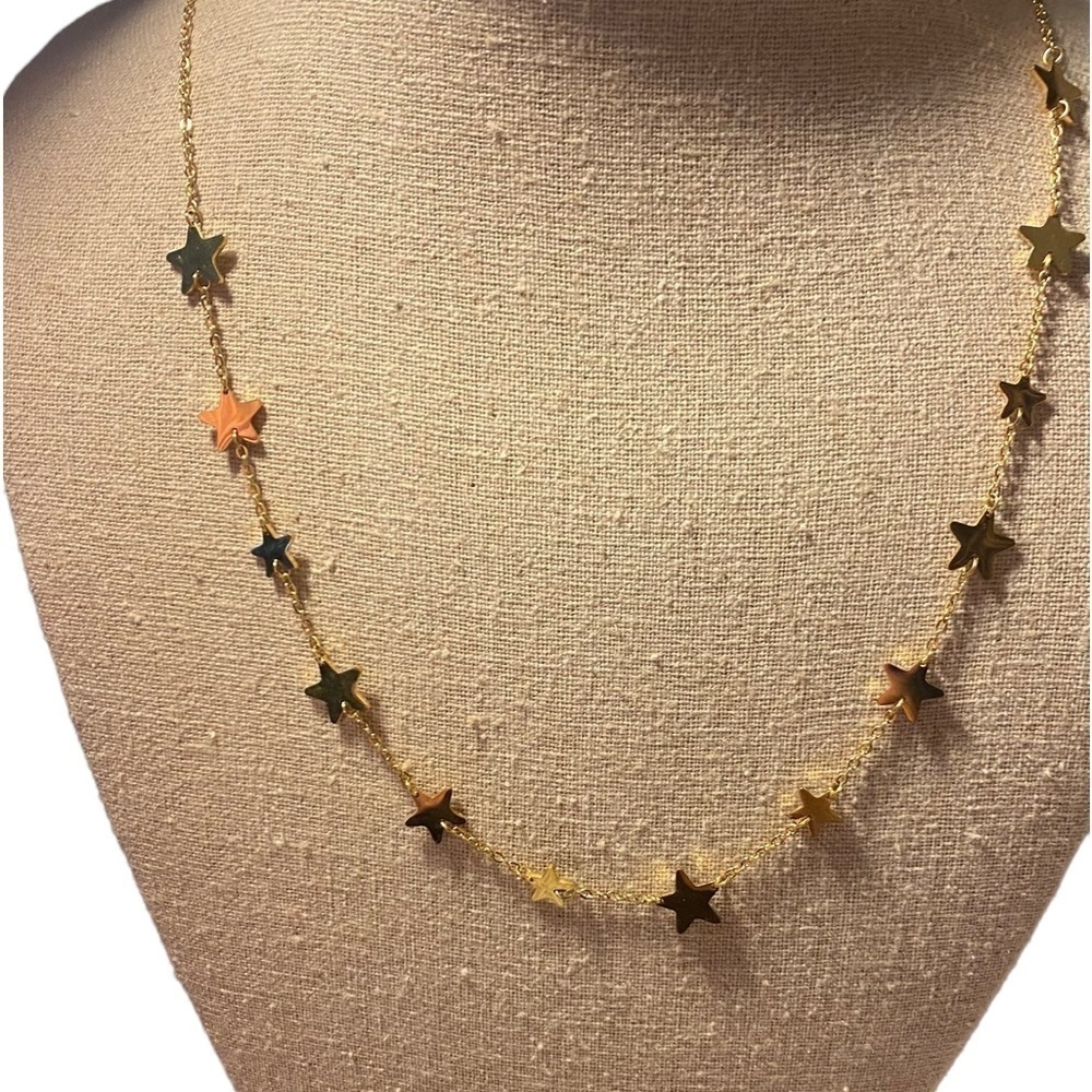 JY star studded stainless steel necklace in gold tone 19” lobster clasp